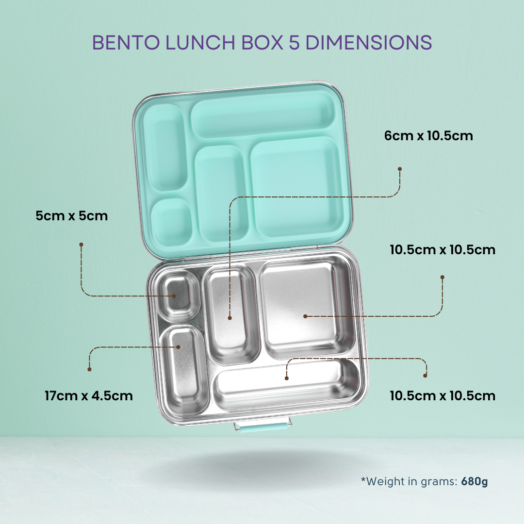 Bento Lunch Box 5 - Stainless Steel - Leak Proof